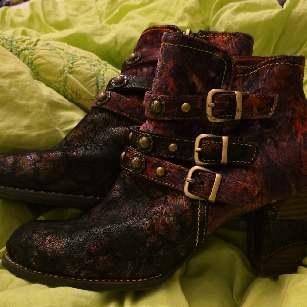 Spring Step Multicolor Buckle Ankle Boots